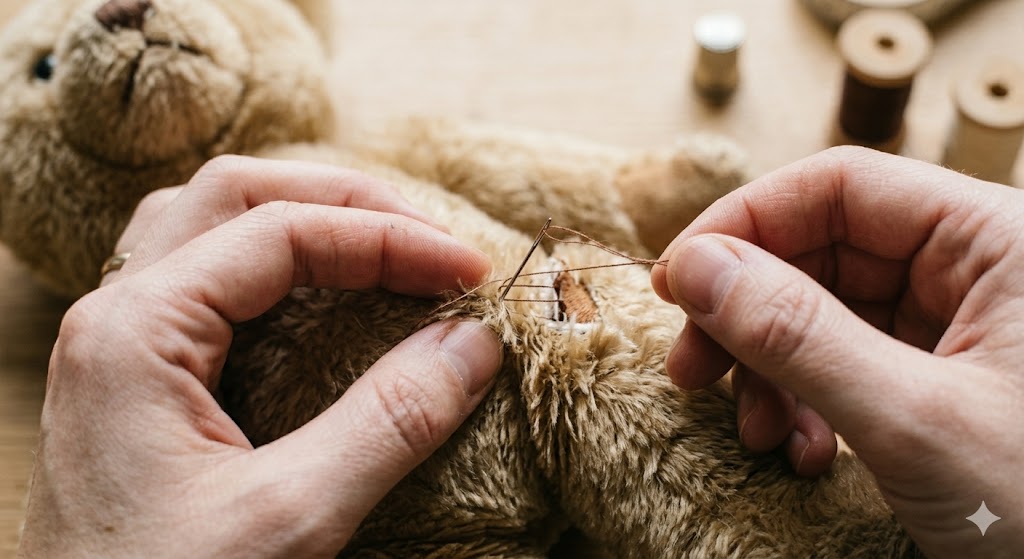 Thực hiện cách khâu gấu bông không lộ chỉ chi tiết.